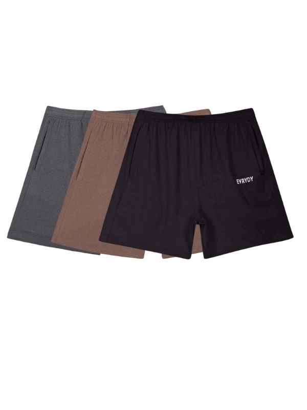 3 Pack Essential Comfort Shorts - Brown, Black & Grey